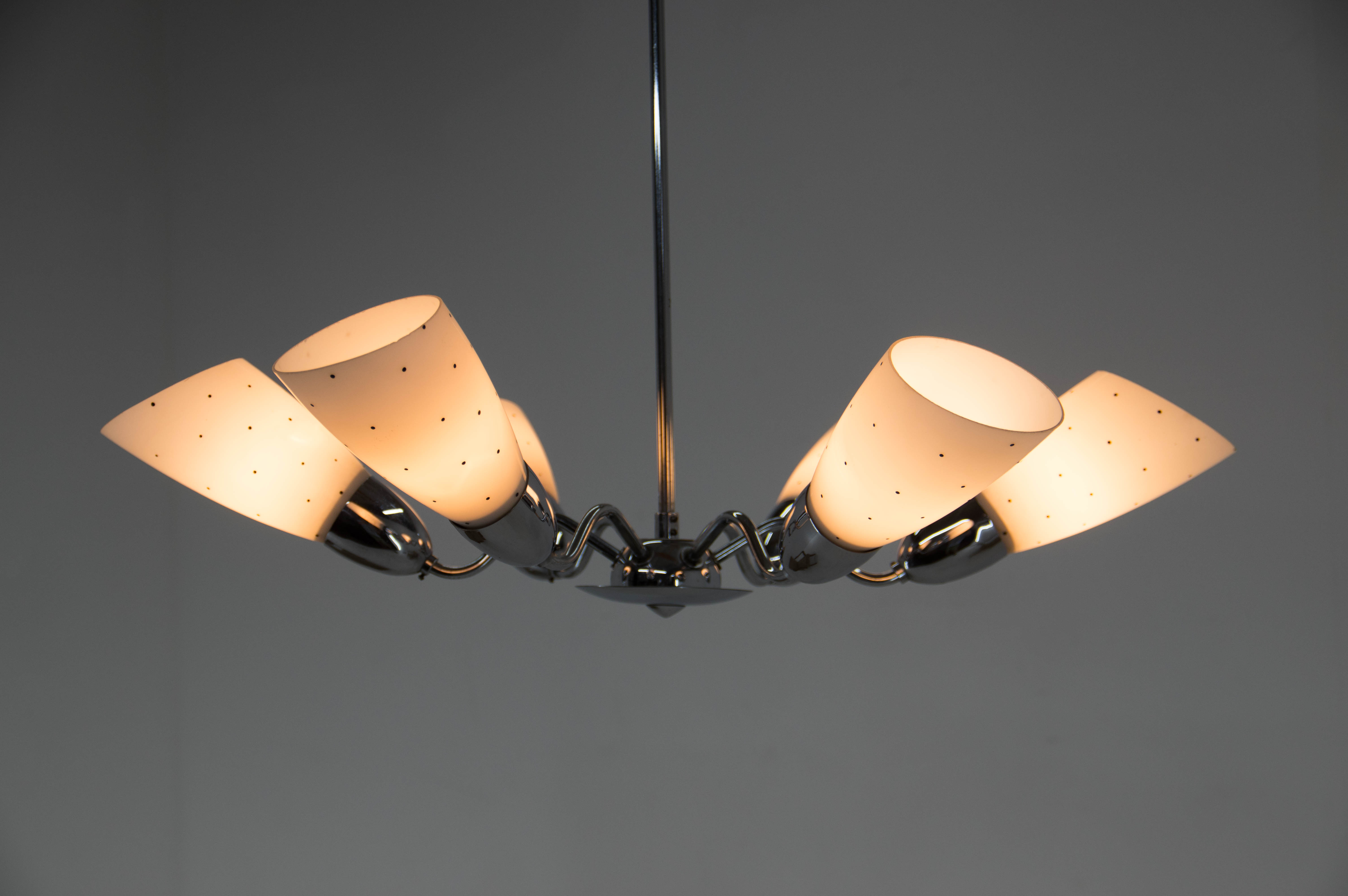 Mid-Century Chrome-Plated 6 Flamming Chandelier by Instala Decin, 1950s