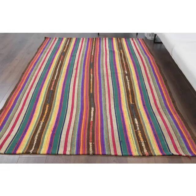 Vintage Turkish Oushak Handmade Wool Cotton Beige Kilim Area Rug 167x231