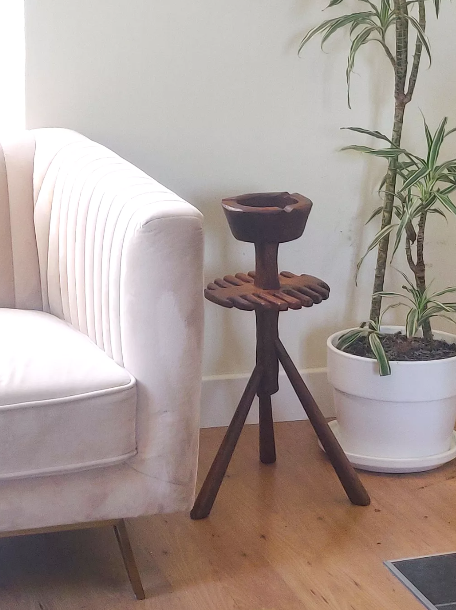 Brutalist ashtray in solid oak 50s