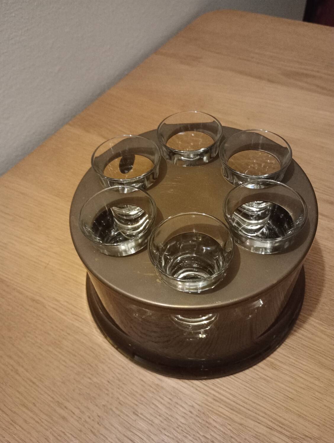 Vintage vodka service in crystal glass and brass, italy 1970s