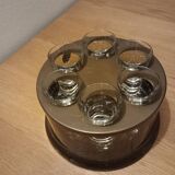 Vintage vodka service in crystal glass and brass, italy 1970s