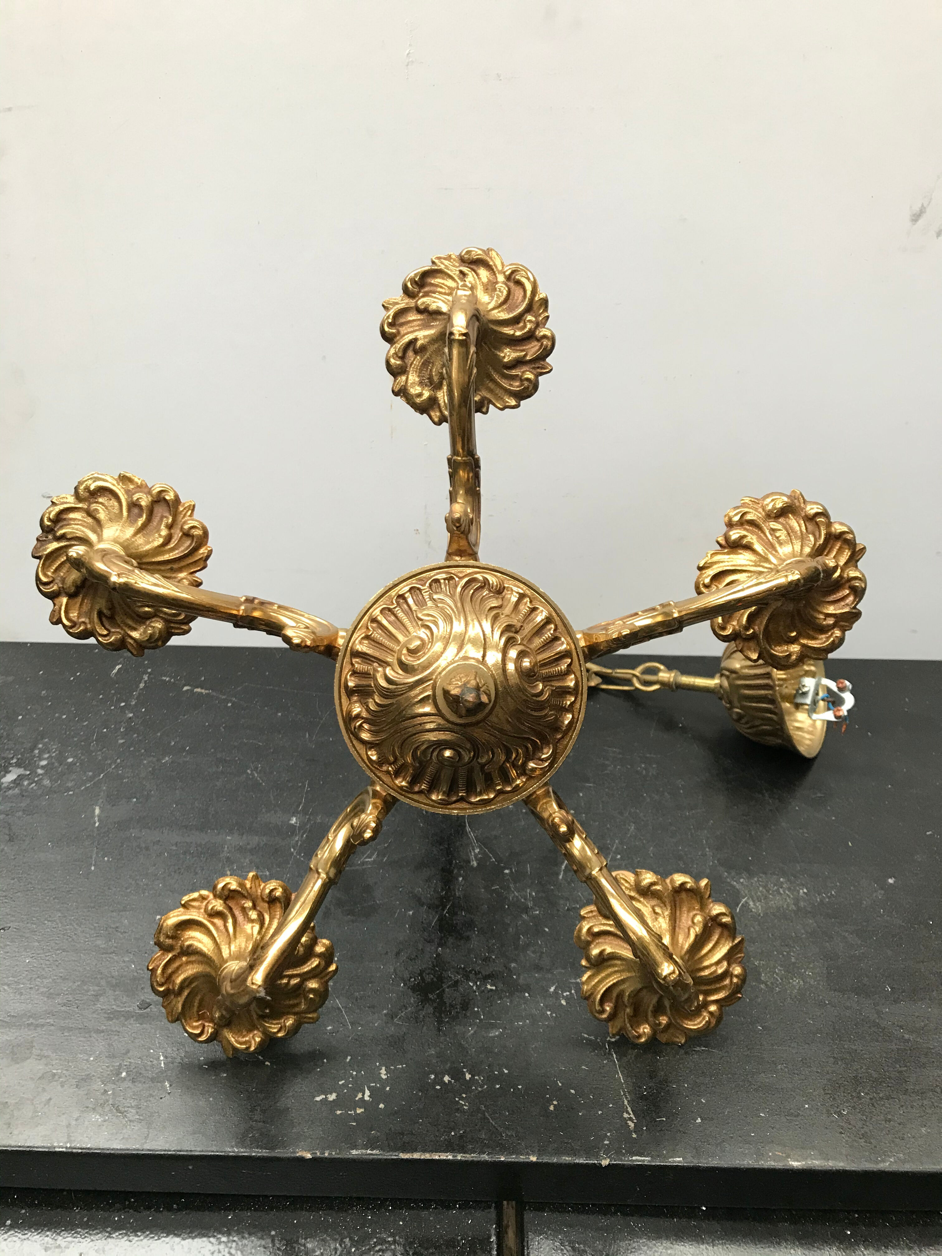 Old bronze chandelier 5 arms