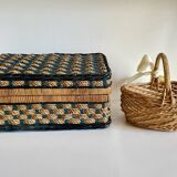 Set of 2 vintage rattan and rope baskets