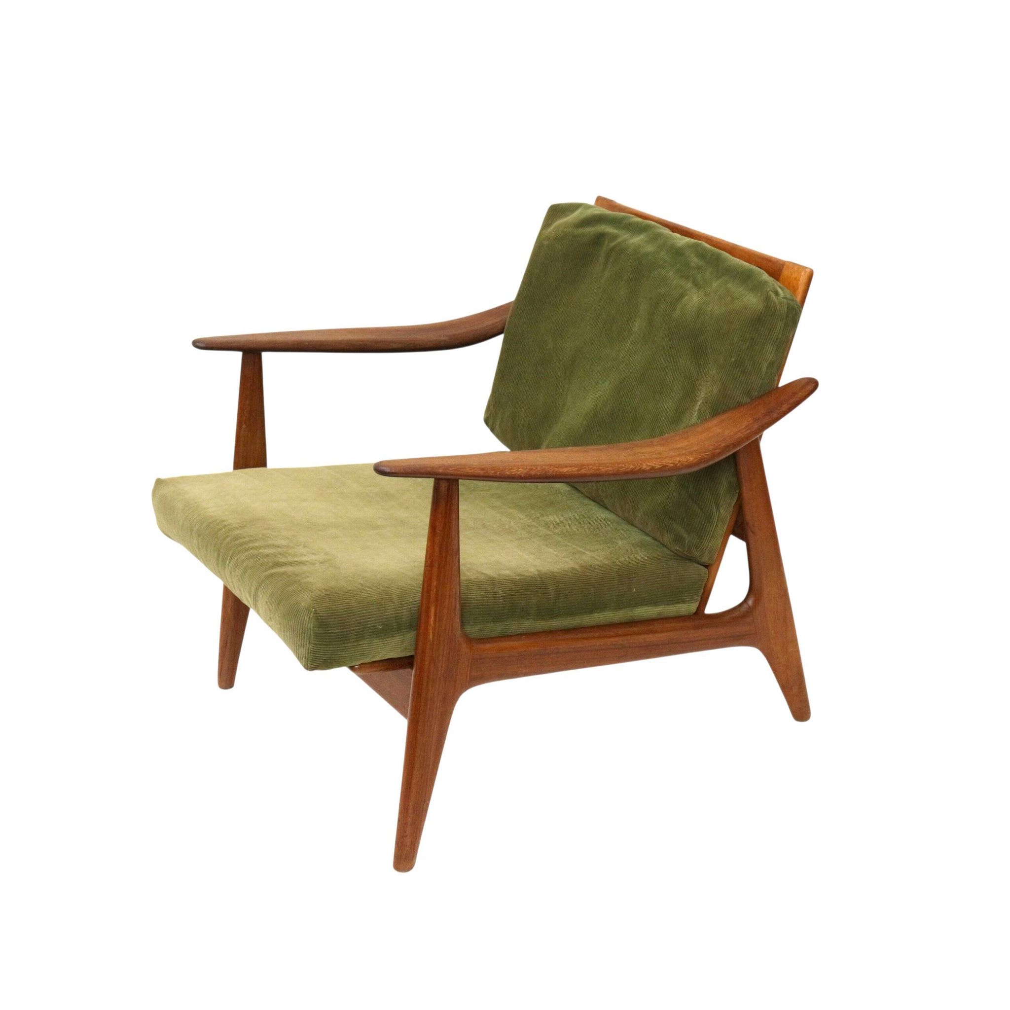 Vintage Scandinavian armchair with green corduroy upholstery from the 1970s