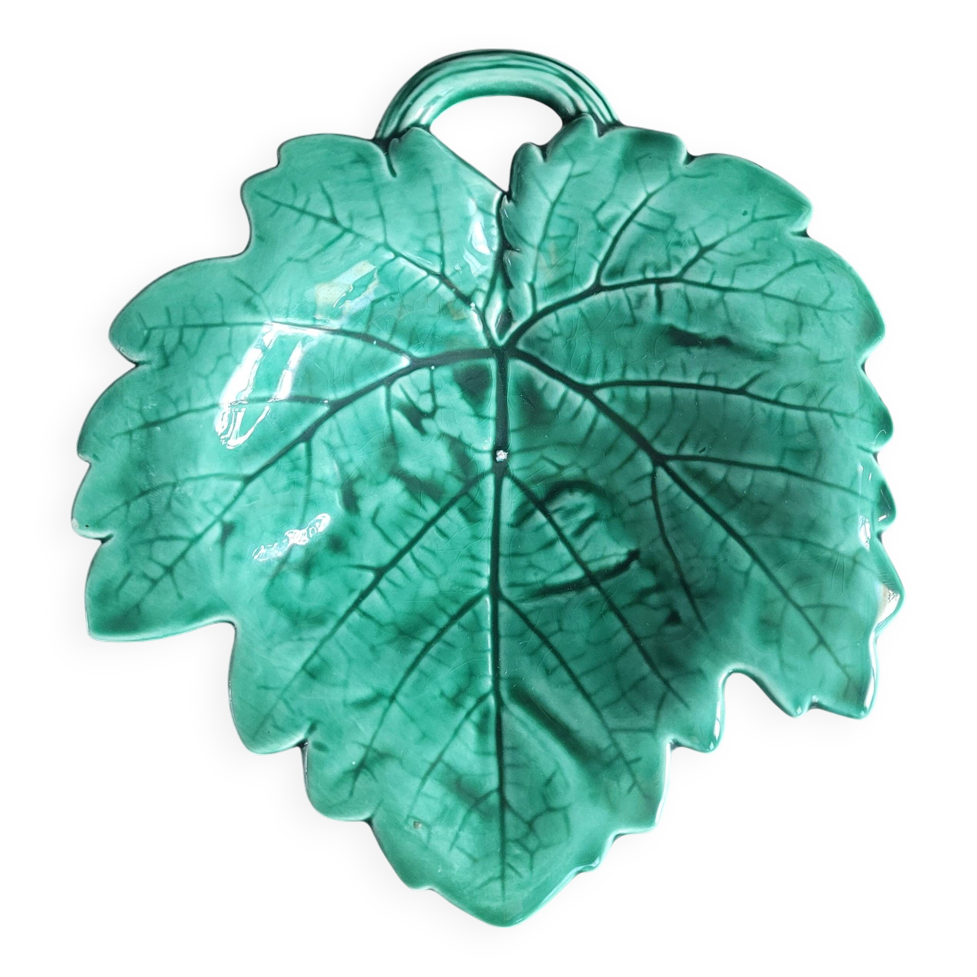 Sarreguemines green vine leaf dish
