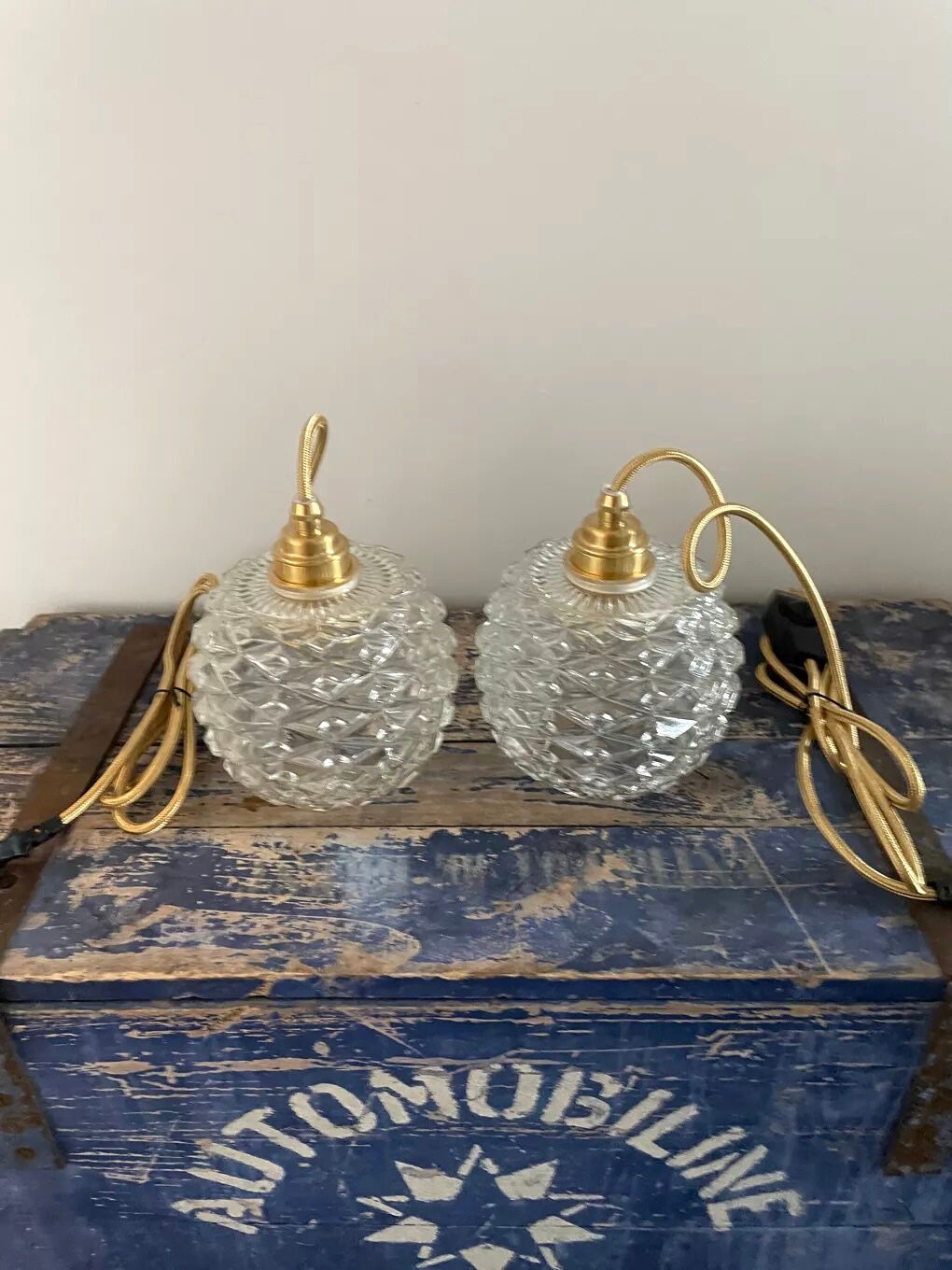 Set of two vintage walkmen in electrified chiseled glass to nine