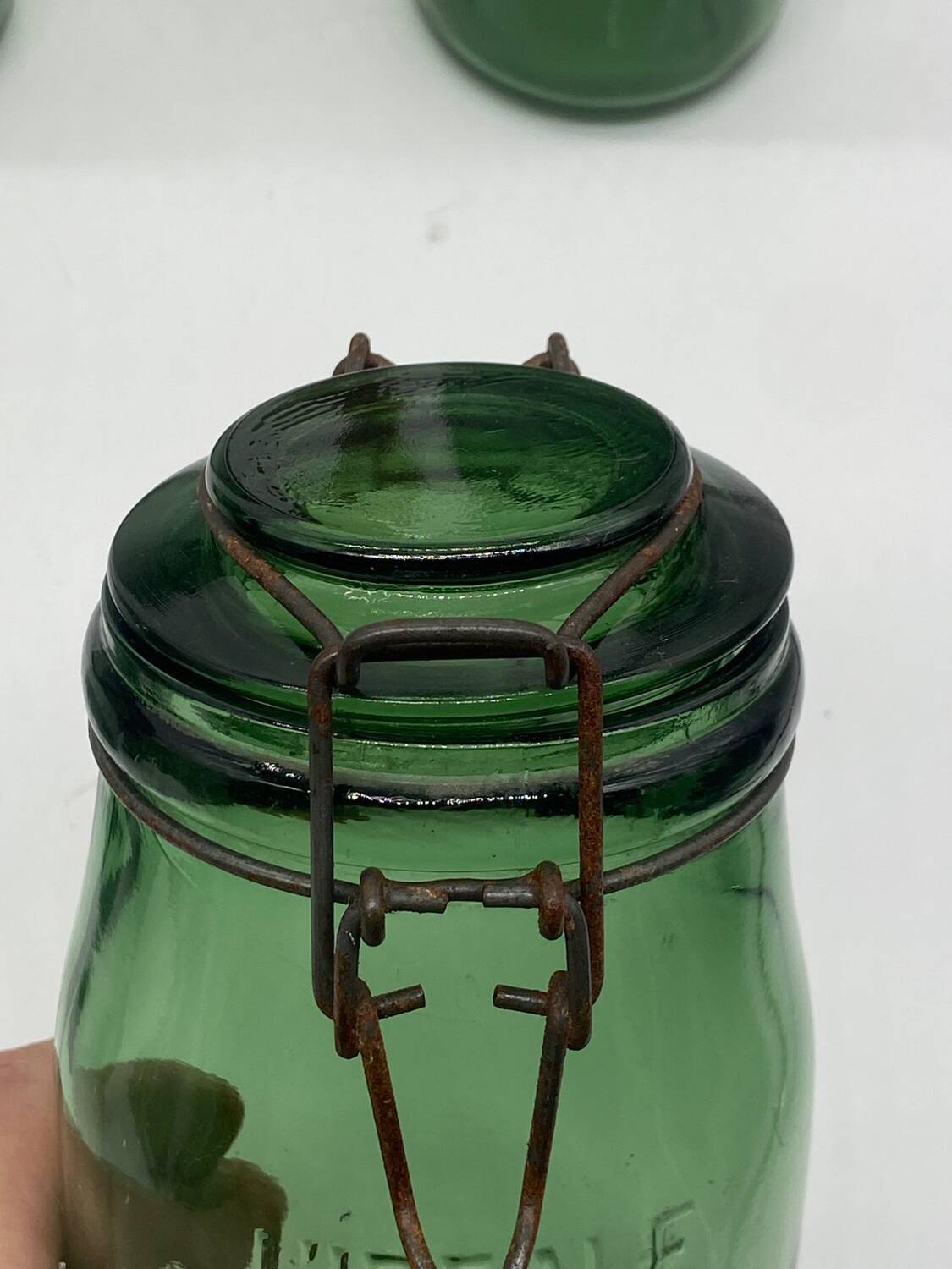 Set of L'ideal jars, old, glass / green