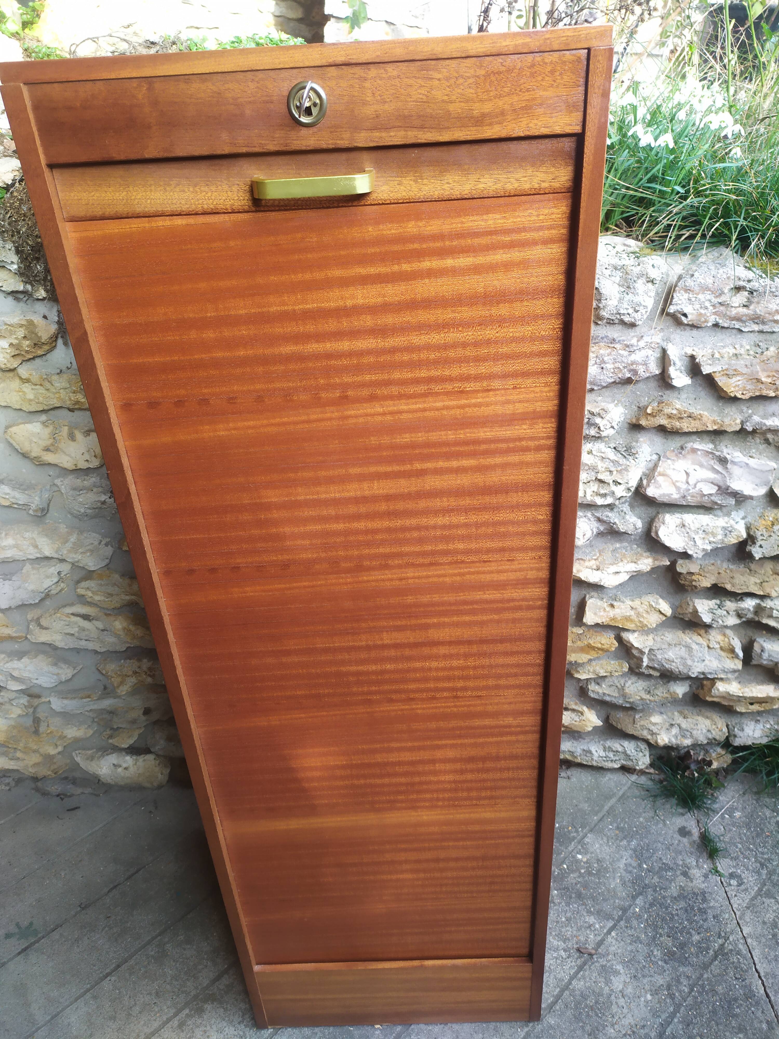 Wooden curtain filing cabinet, good general condition some traces of wear.