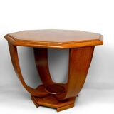 Octagonal Walnut Pedestal Table, Art Deco Modernist, France, c. 1930