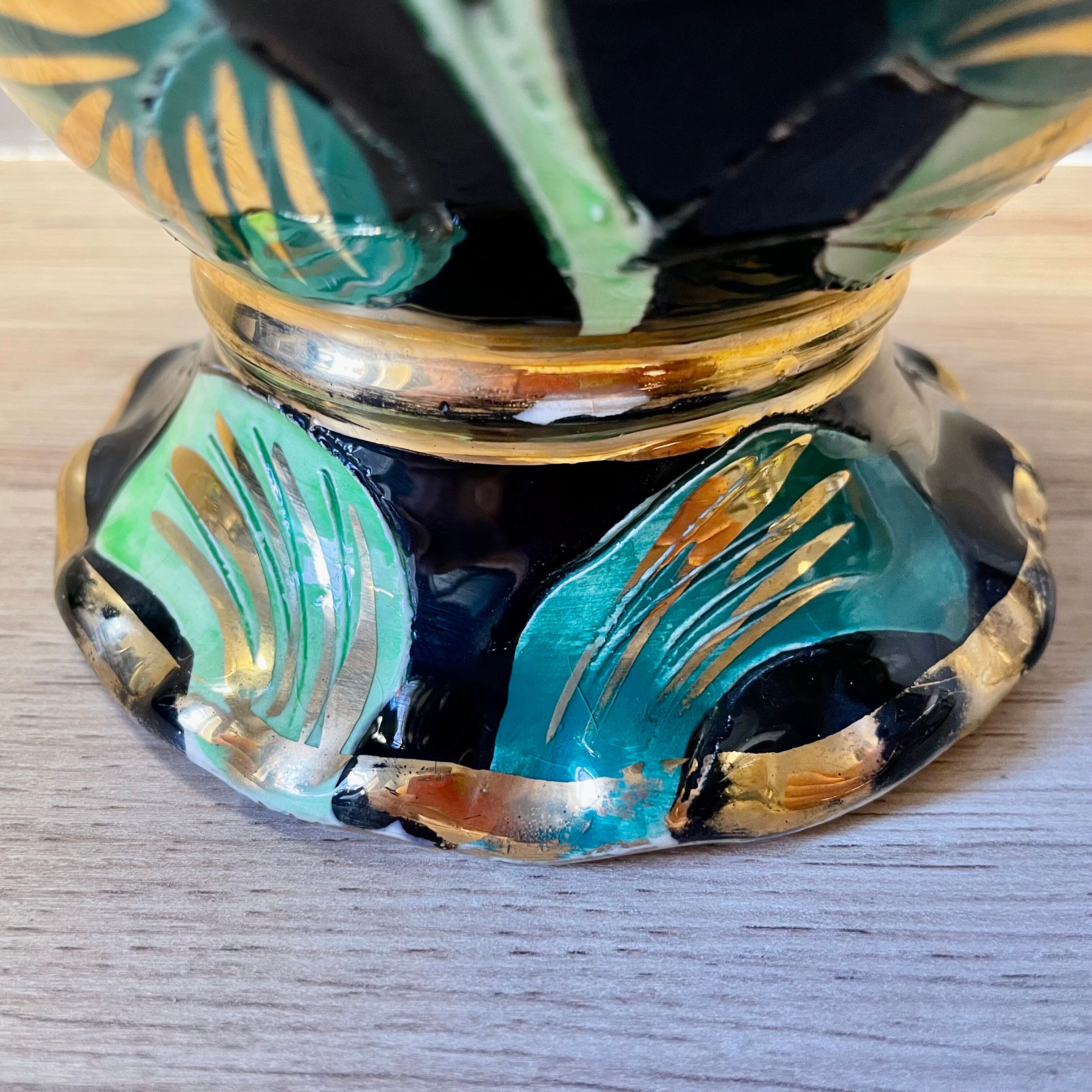 Vallauris vase with handle and gold leaf