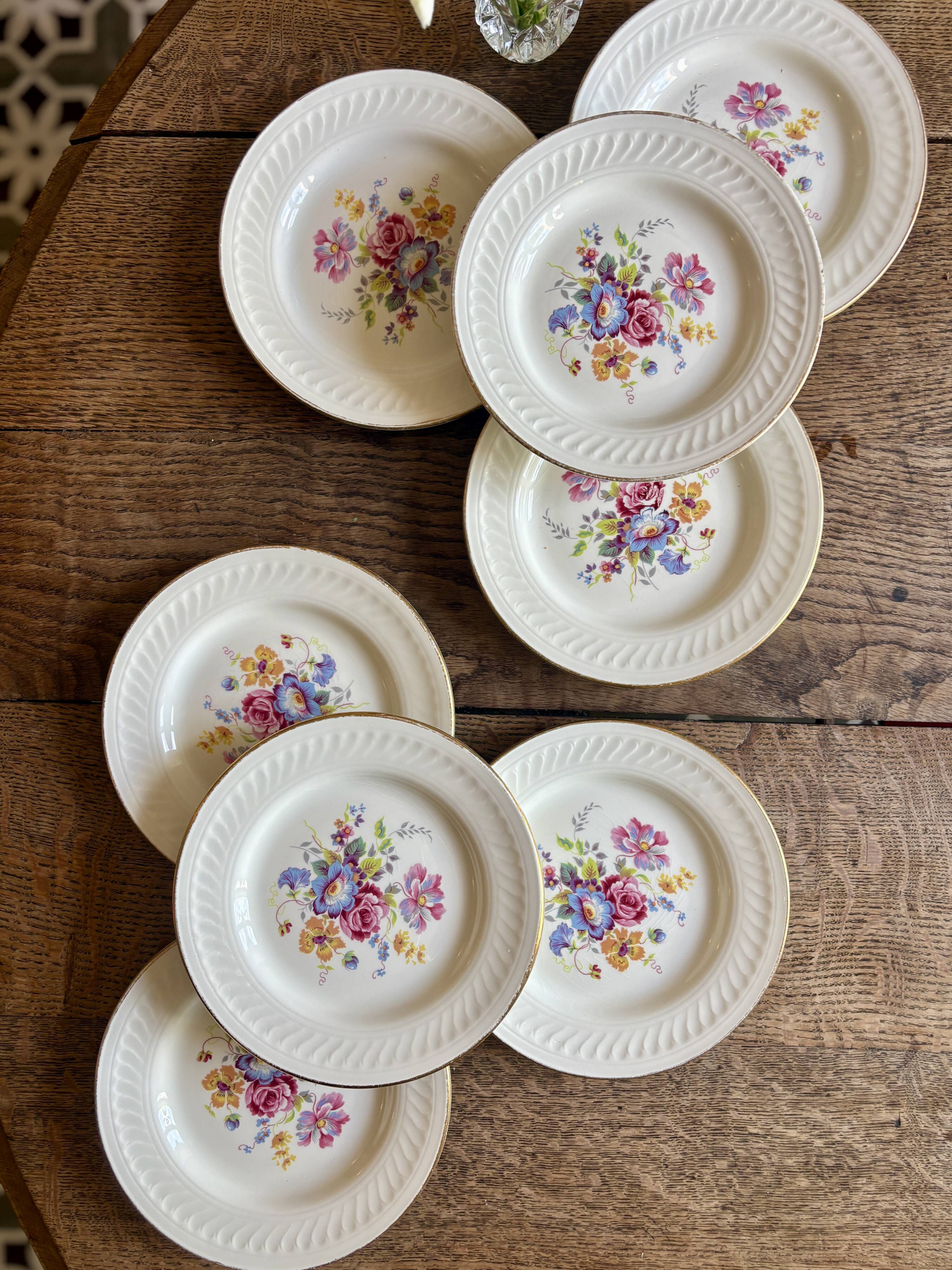 Set of 8 vintage dessert plates - Fleurette by Gien