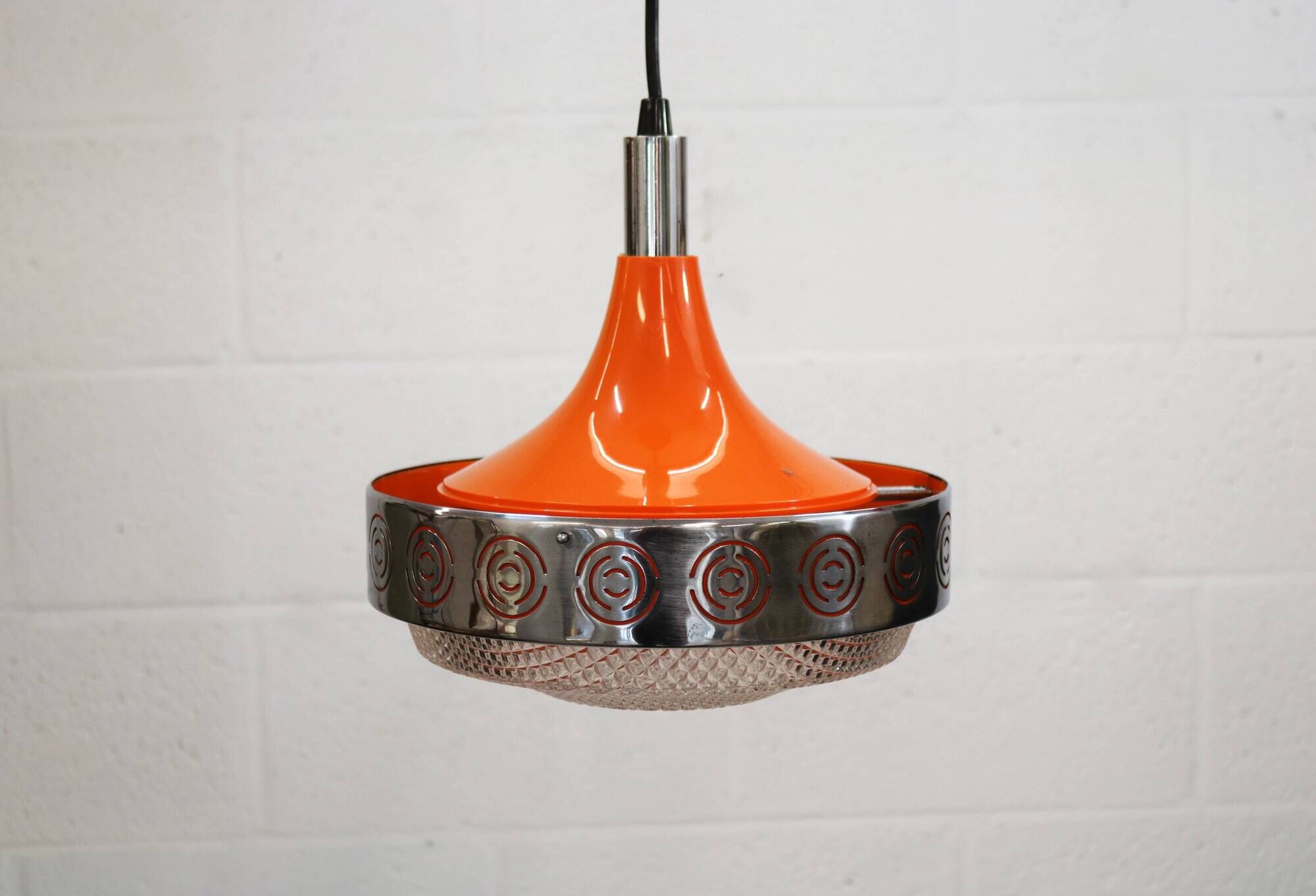 Vintage Chrome & Orange Pendant Lamp - 1970s Massive Belgium Lighting