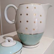 Porcelain teapot vintage iron earth Lunéville green golden water