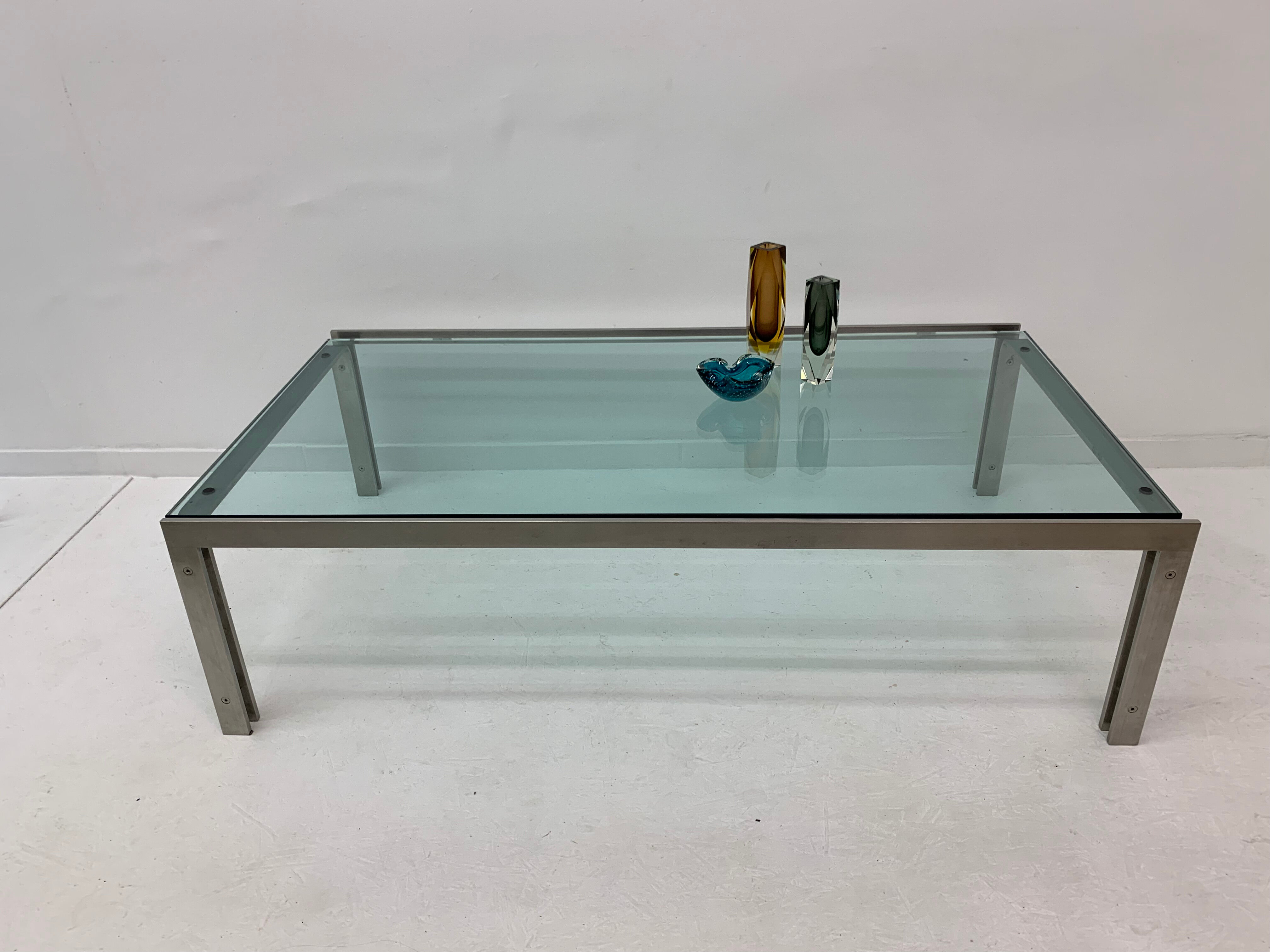 Rectangular Mid-Century Glass Coffee Table by Metaform, 1980s