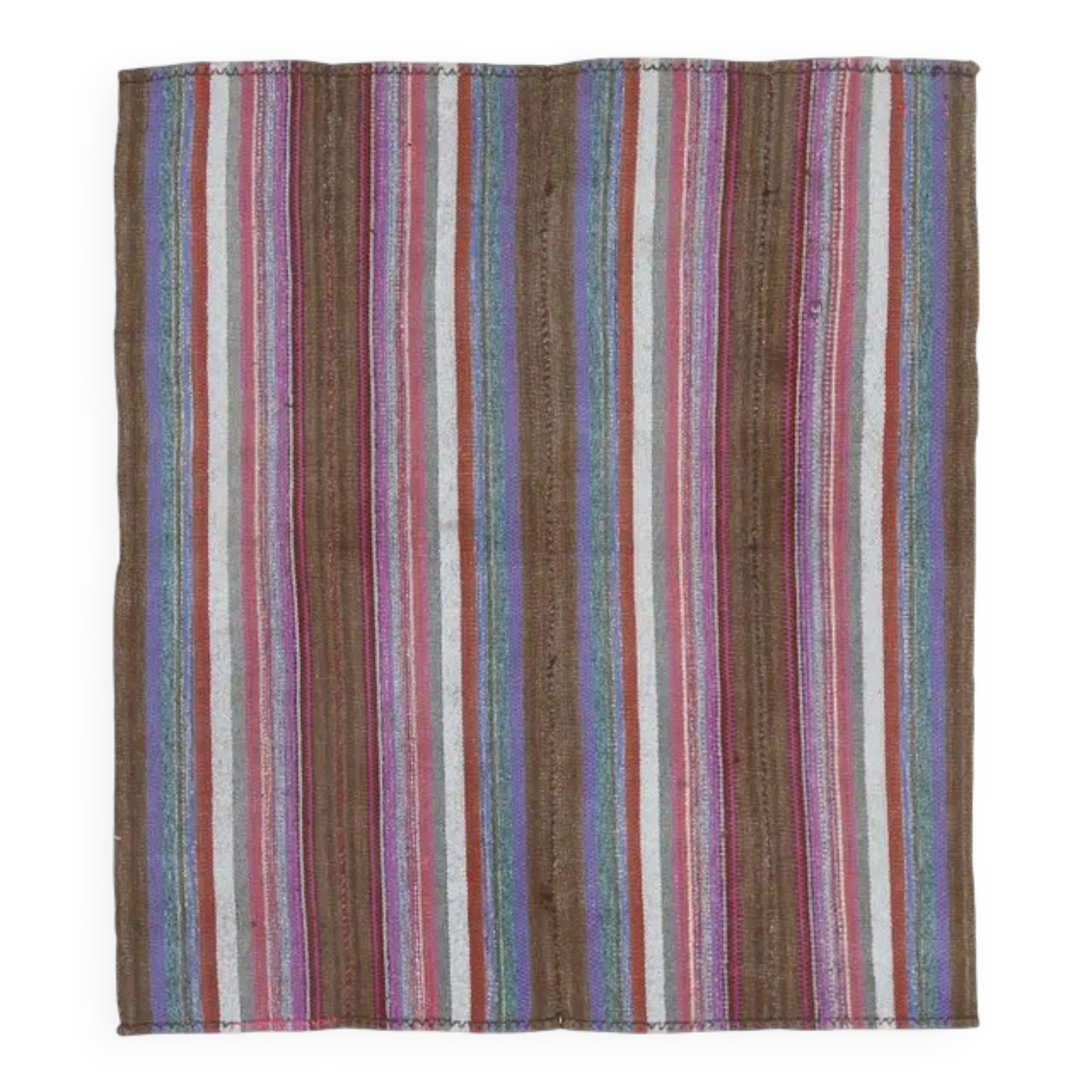 Vintage Turkish Hand-Knotted Wool Cotton Purple Kilim Area Rug 140x160