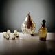 Chromed metal pear - 1 carafe and 6 amber crystal glasses - liquor cellar