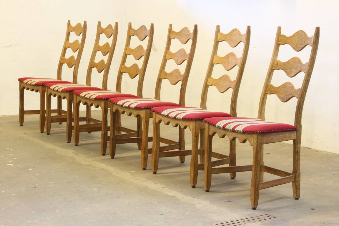 Vintage 1960s Danish brutalist ladderback oak chairs in the style of Kjærnulf