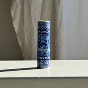Vintage blue and white earthenware soliflore vase from Portugal.