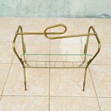 Vintage brass and glass magazine rack 1960s