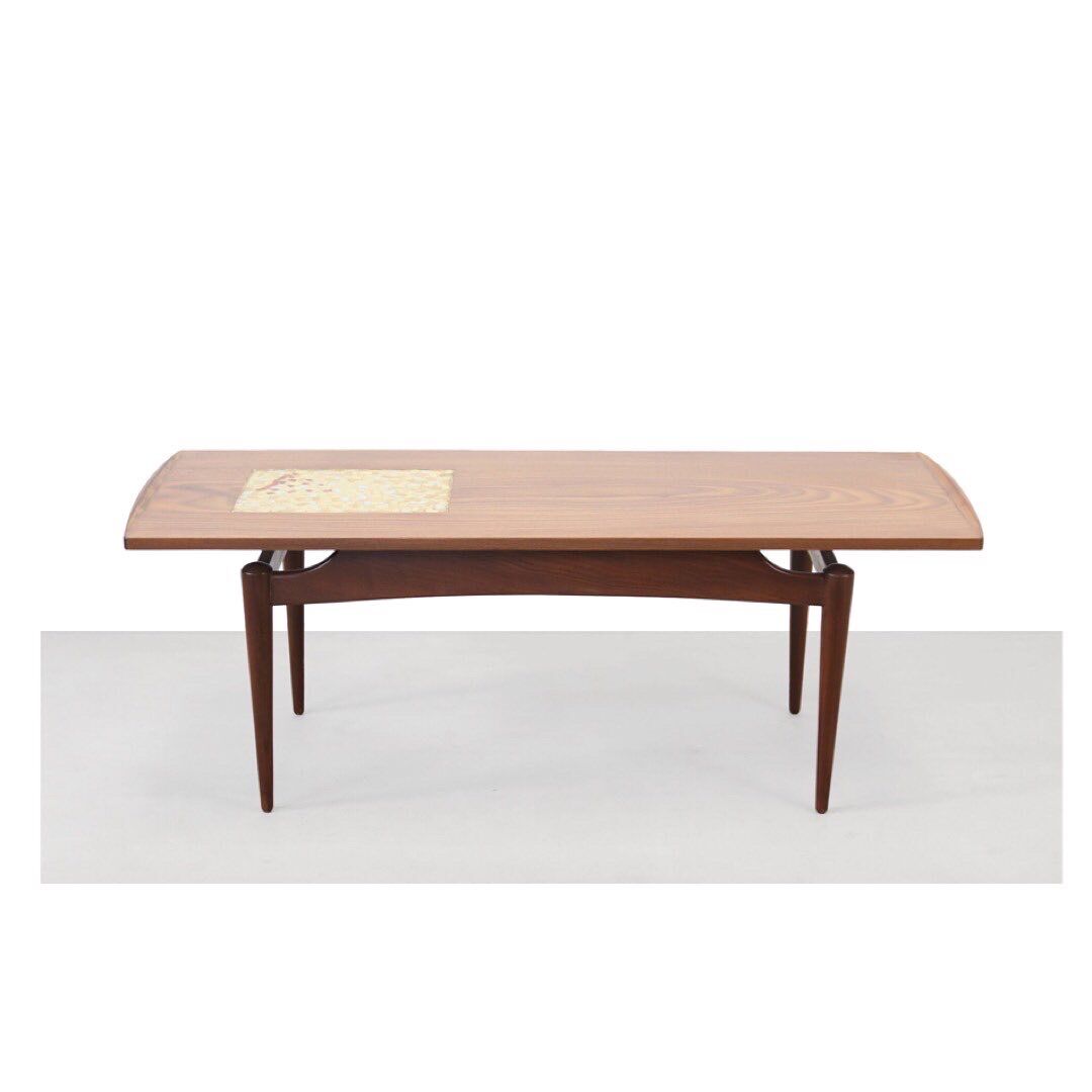 Louis Van Teeffelen teak coffee table with mosaic inlay