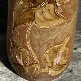 Vintage 1950s ceramic vase with floral decoration - signed Vallauris H 20 cm