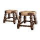 Paire de tabourets bois et paille vintage