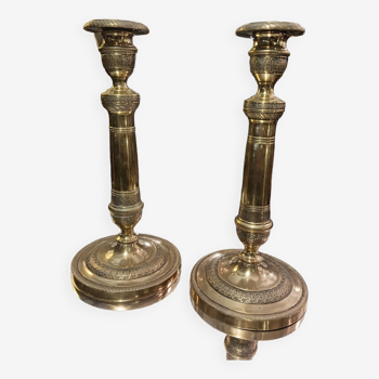 Pair of bronze candle holders Empire period, Restoration 19 th