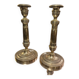 Pair of bronze candle holders Empire period, Restoration 19 th