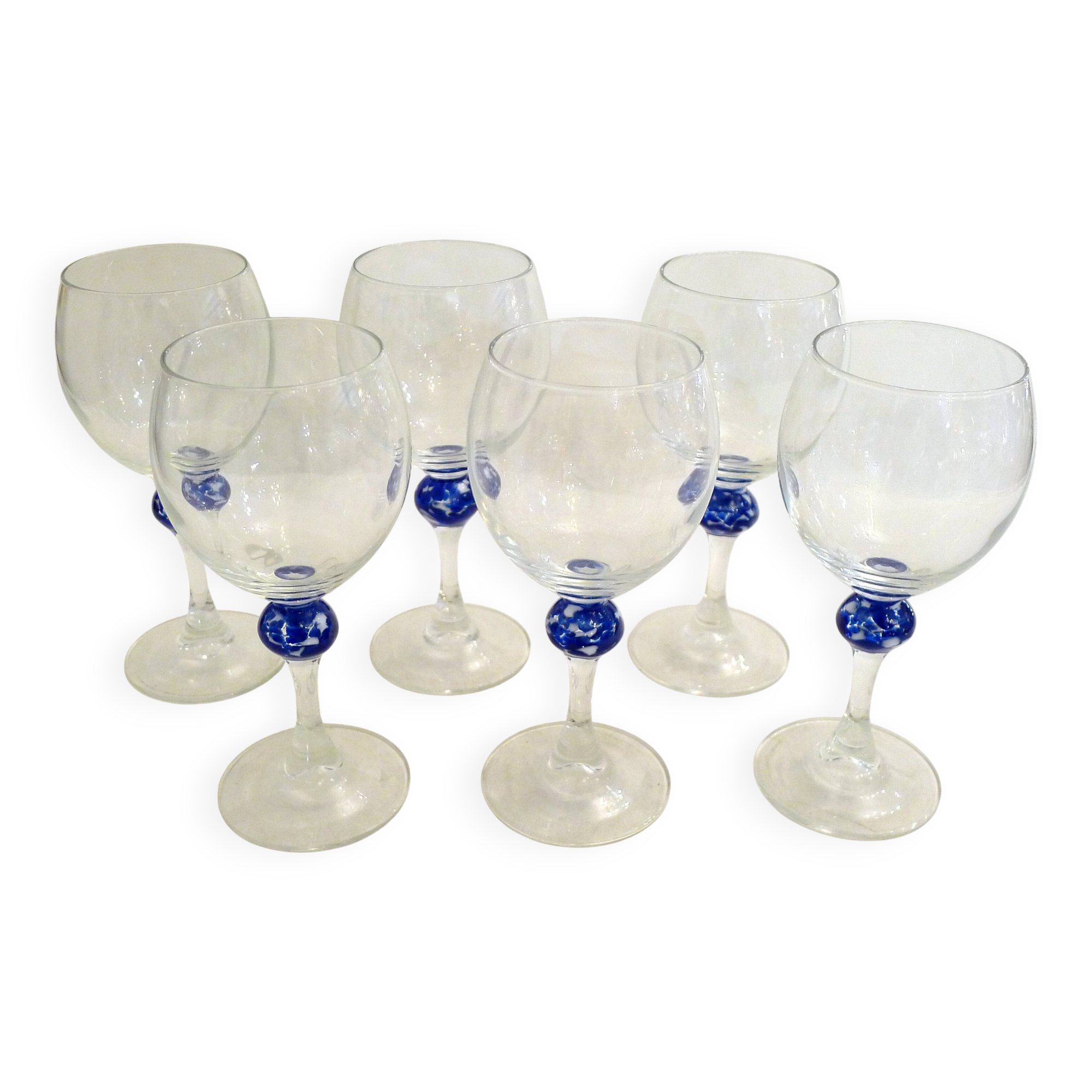 Set of 6 blue ball wine glasses by Luminarc.