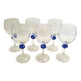 Set of 6 blue ball wine glasses by Luminarc.