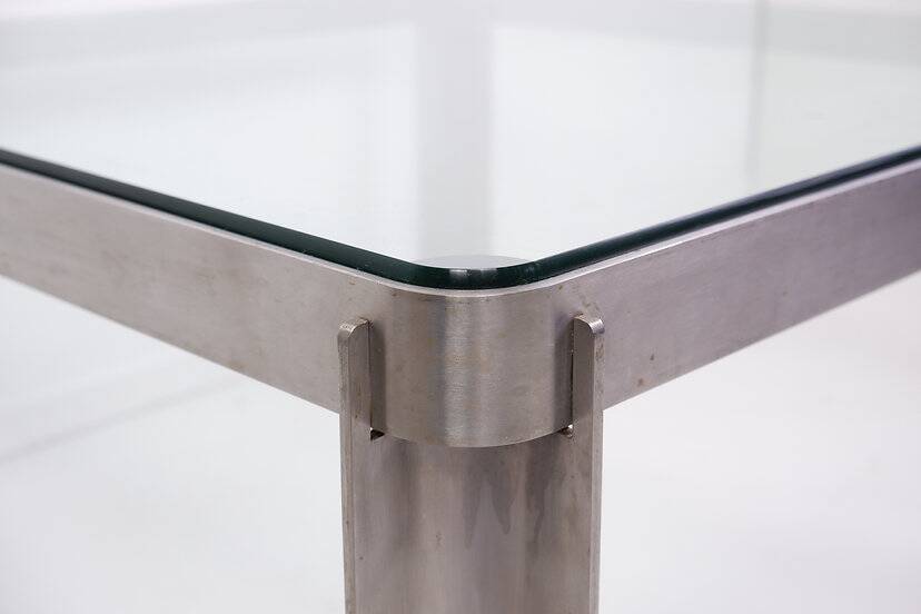 Steel and Thick Crystal Coffee Table T113 by Osvaldo Borsani for Tecno 1970s