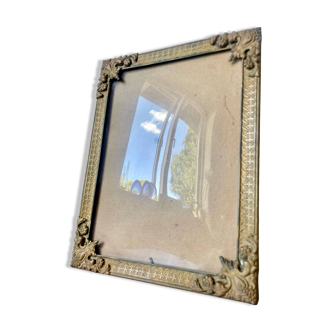 Vintage  mat gold coloured metal picture convex glass frame 25.5 cm x 20 cm