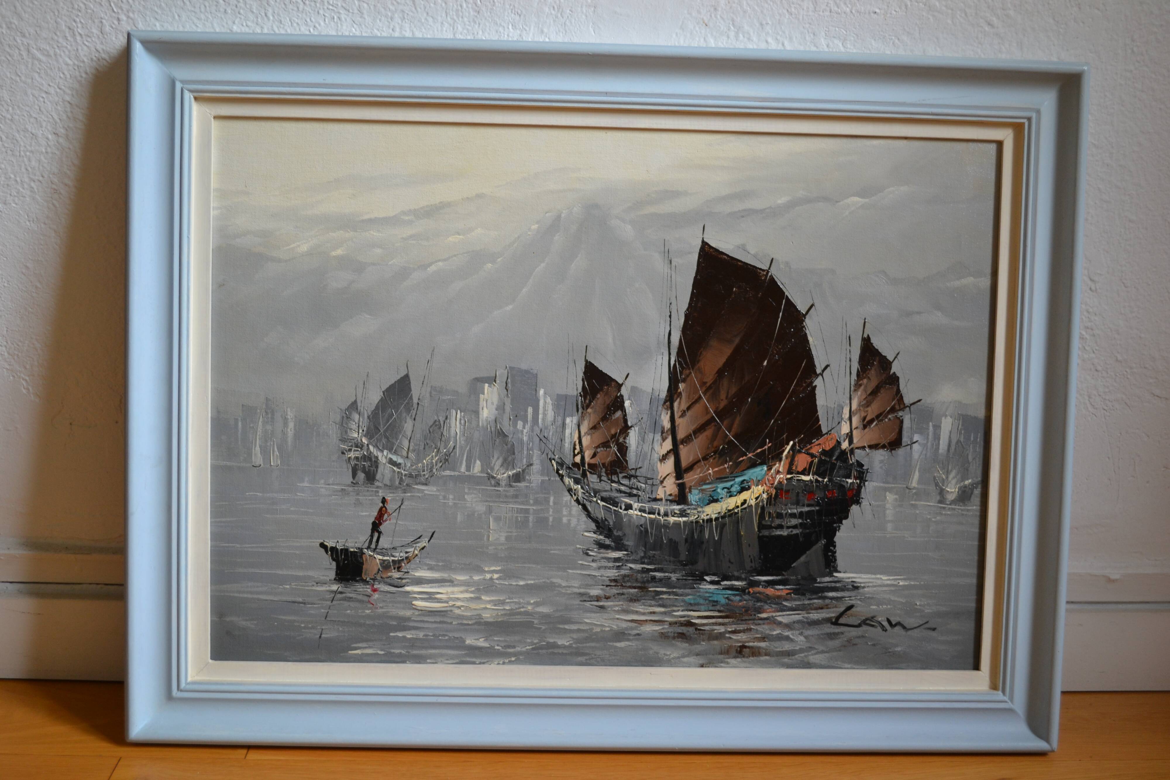 marine painting sailboats seaside in Asia HSP signed