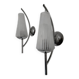 Chrome and ribbed glass wall lights from the 60s (X2)