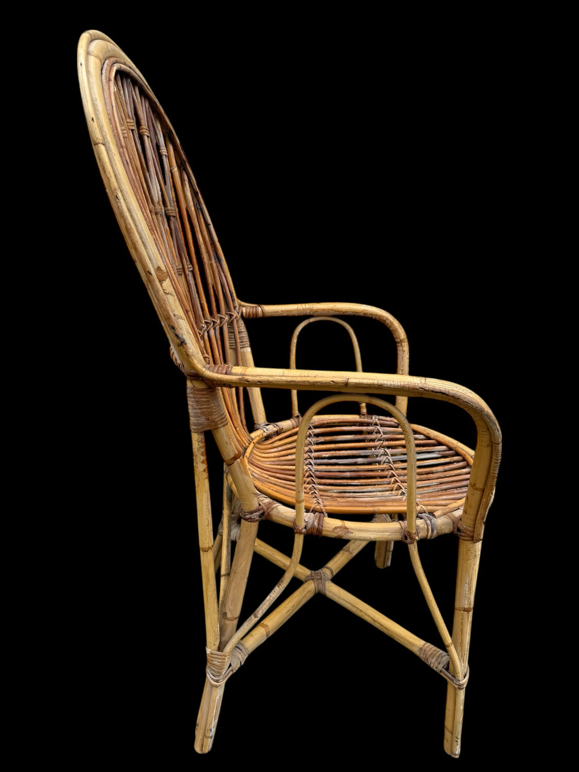 Rattan set of Provençal armchair and chair from the 60s