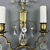 Pair of brass and crystal wall lights, 20th Century