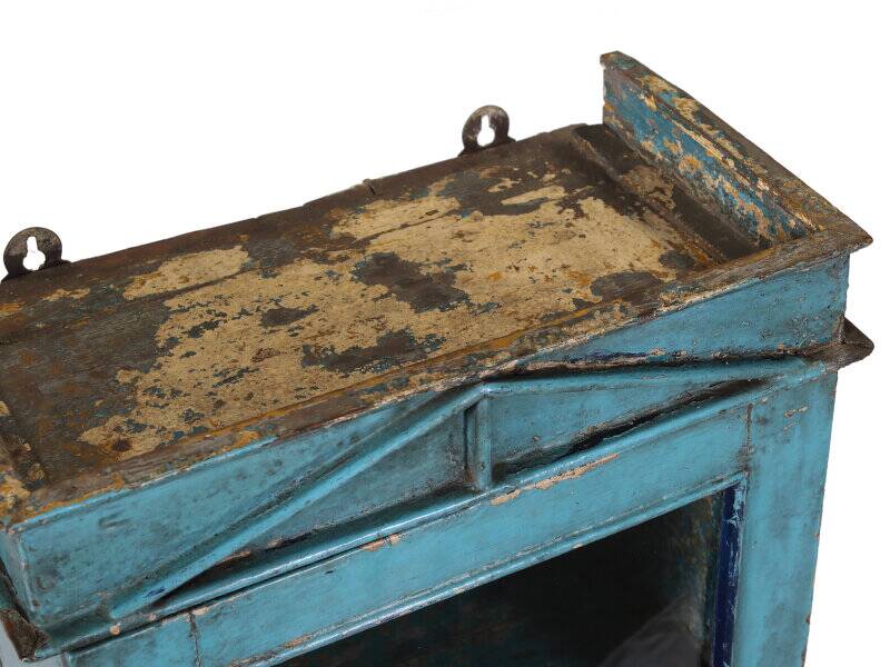 Old blue showcase old teak wood piece and patina of origin india
