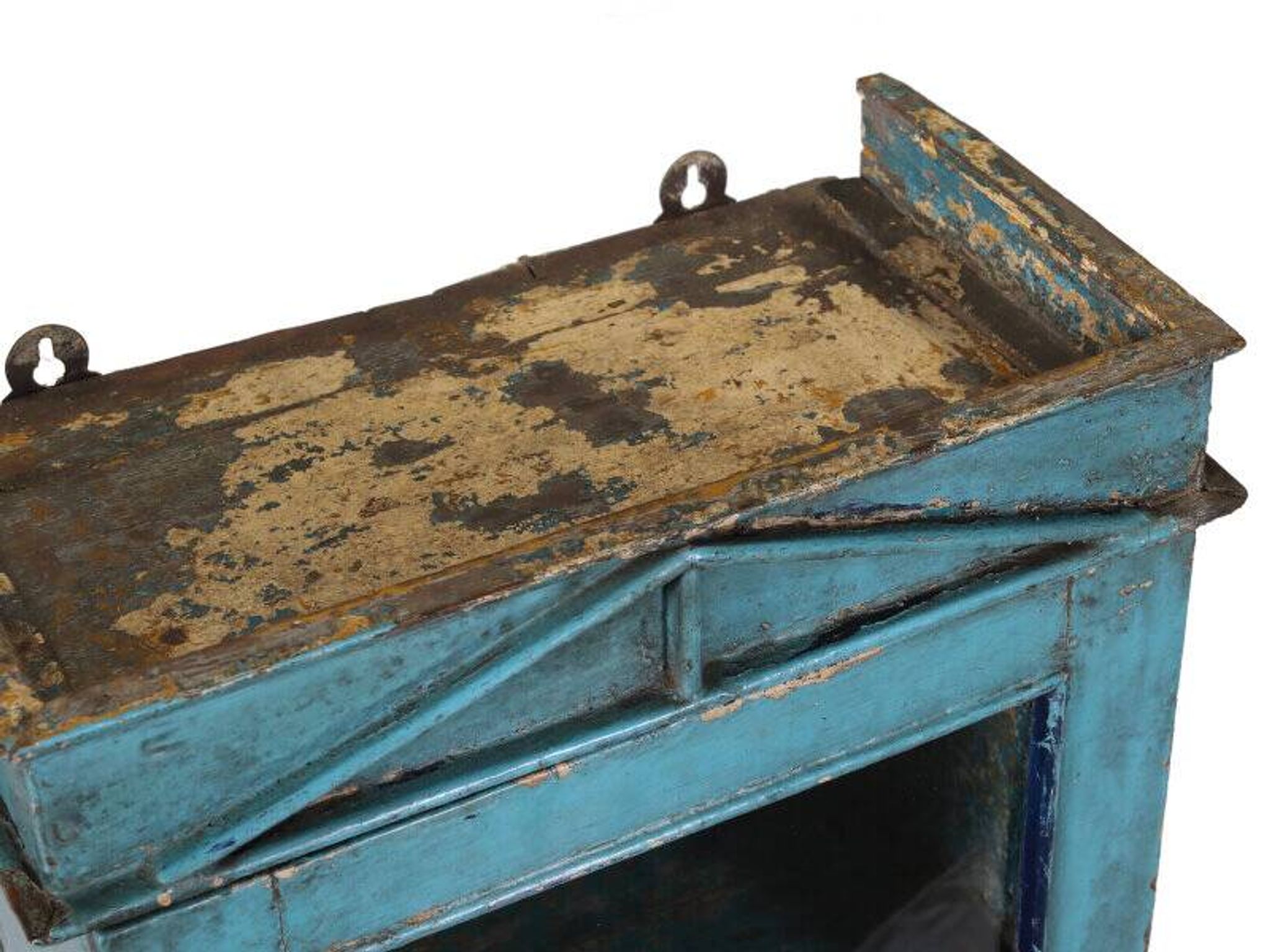 Old blue showcase old teak wood piece and patina of origin india