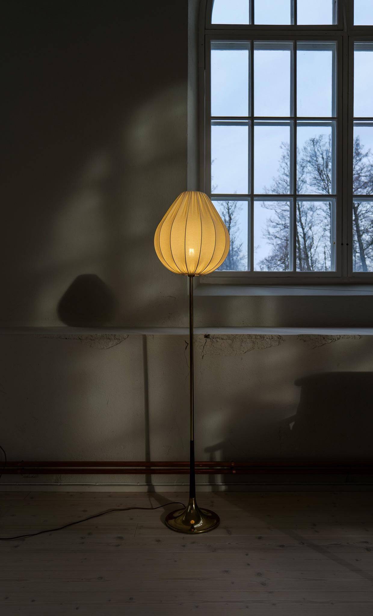 Modern mid-century brass trumpet-shaped floor lamp, Sweden, 1960s.