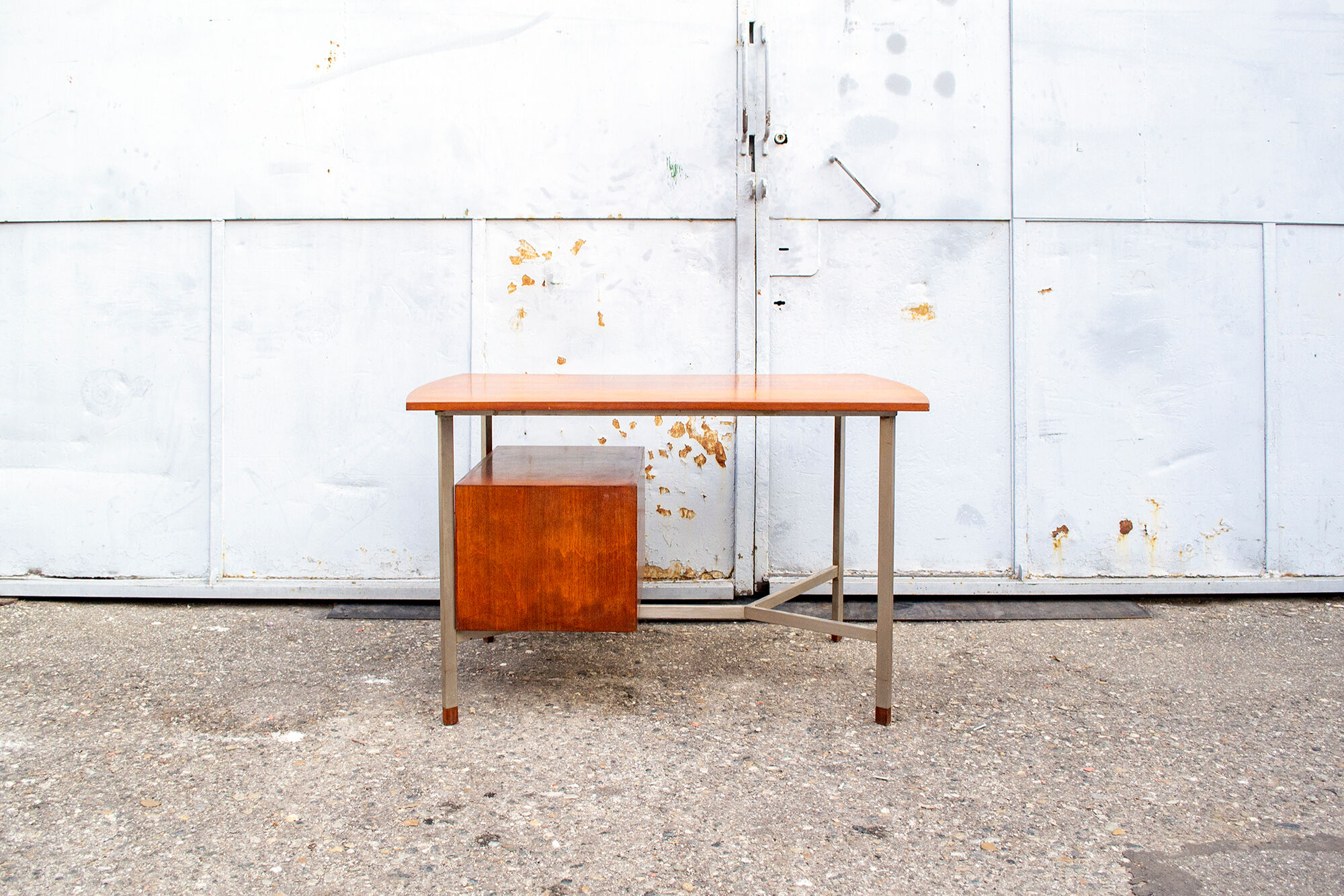 Nickel-plated metal and teak wood desk Italy, 60s