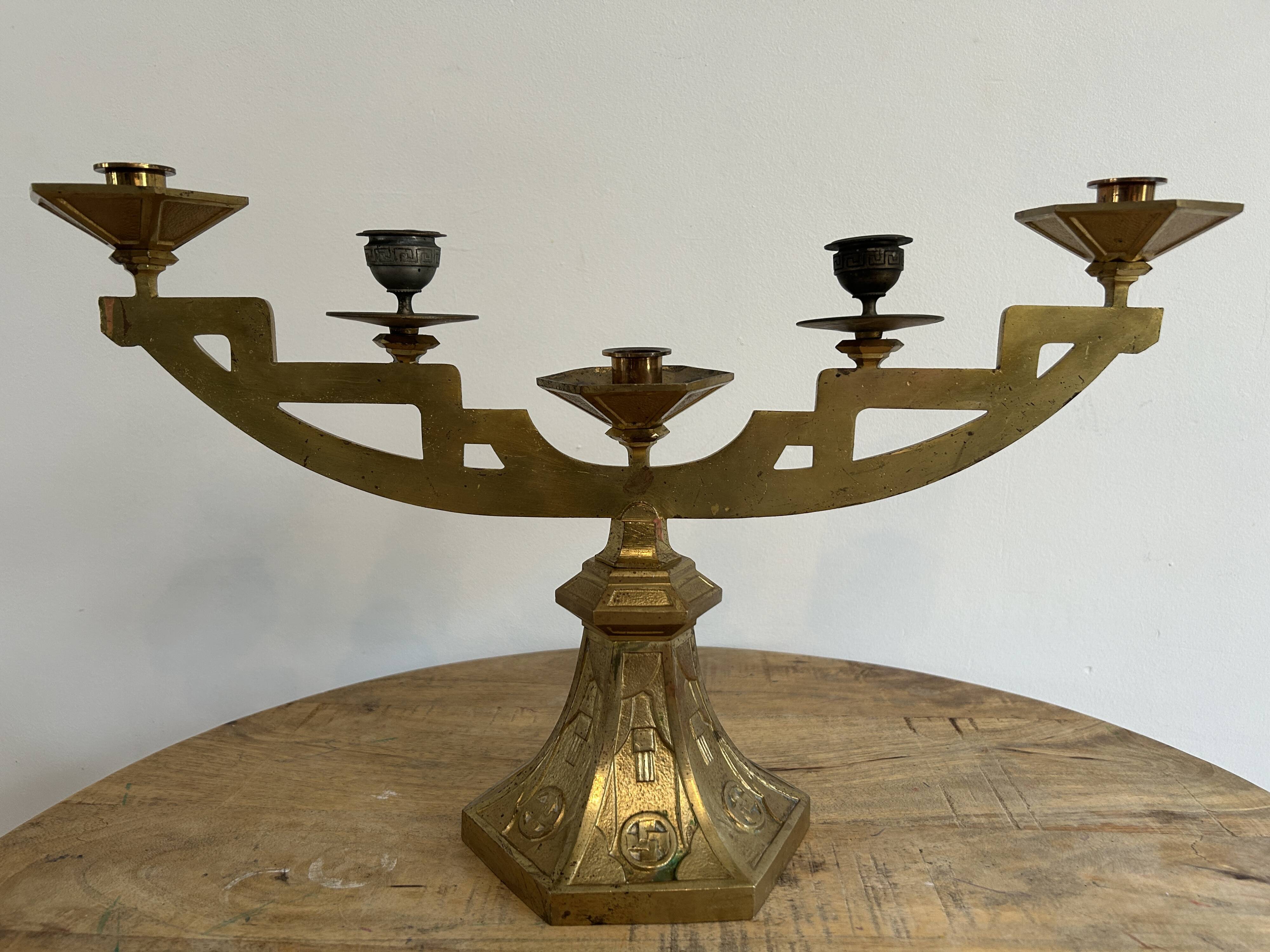 Paire de candélabres en bronze doré d'époque ART DECO