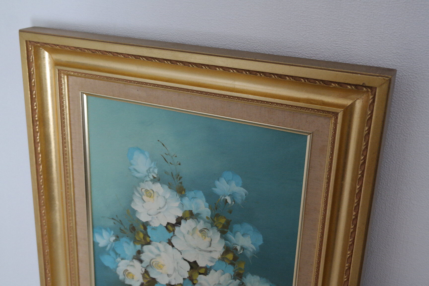 Tableau huile sur toile bouquet de fleurs ton bleu