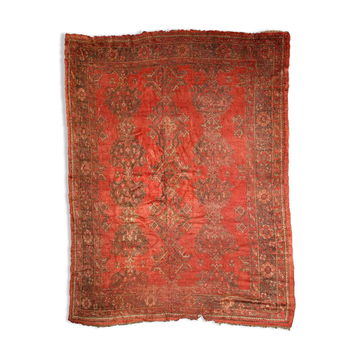 Old Turkish Oushak handmade carpet 274cm x 335cm 1900s, 1B764