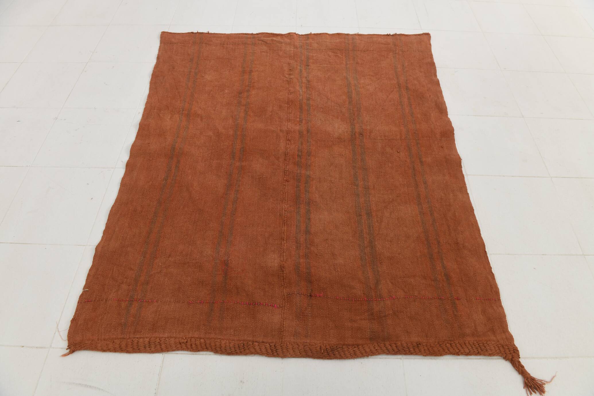Terracotta Striped Modern Kilim Rug, 154x190Cm