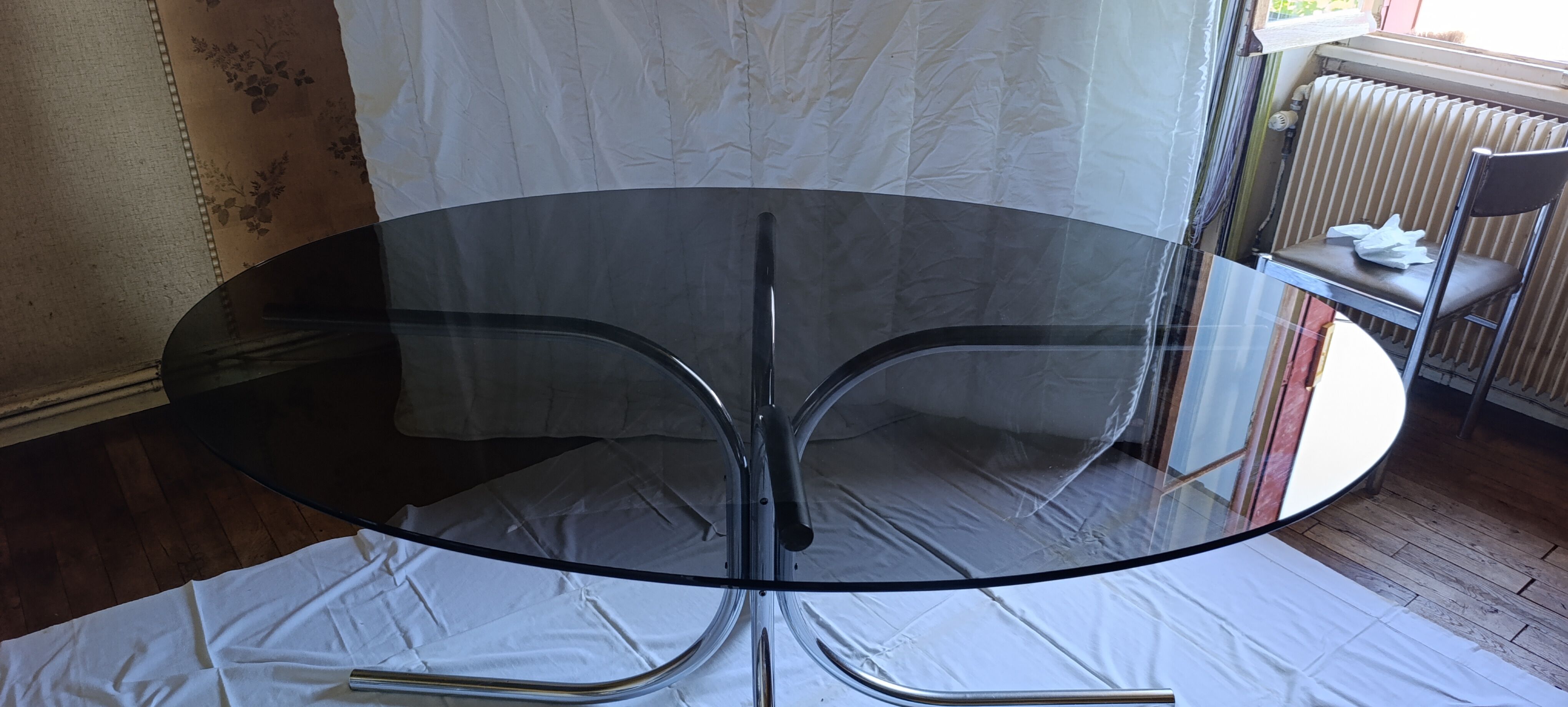 Vintage smoked glass Space Age dining table