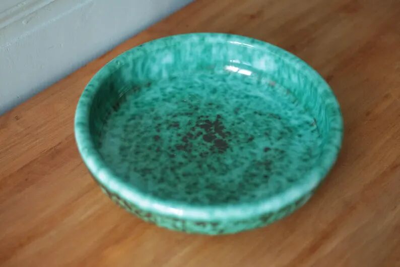 Ceramic dish Elchinger and sons, large round green dish, vintage catch-all, table art, interior decoration