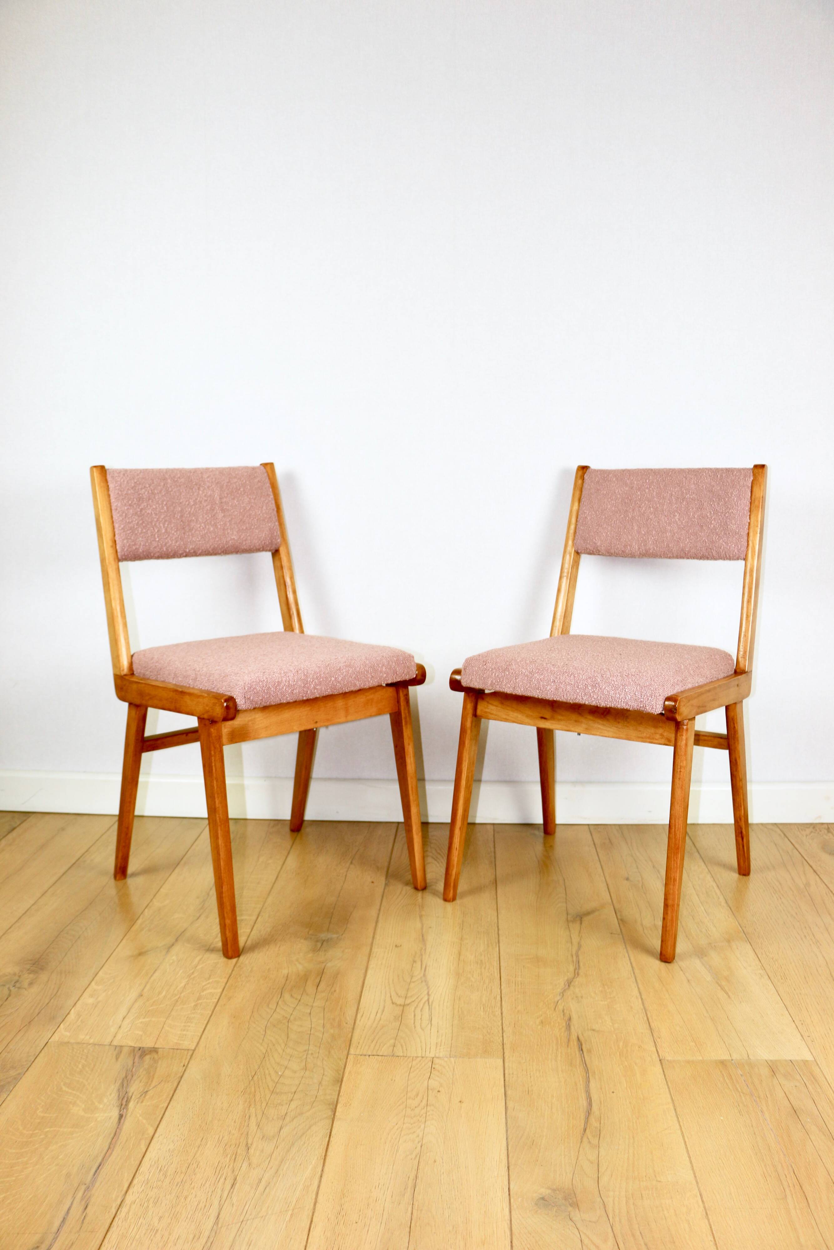 Vintage fuchsia boucle chairs - set of 6