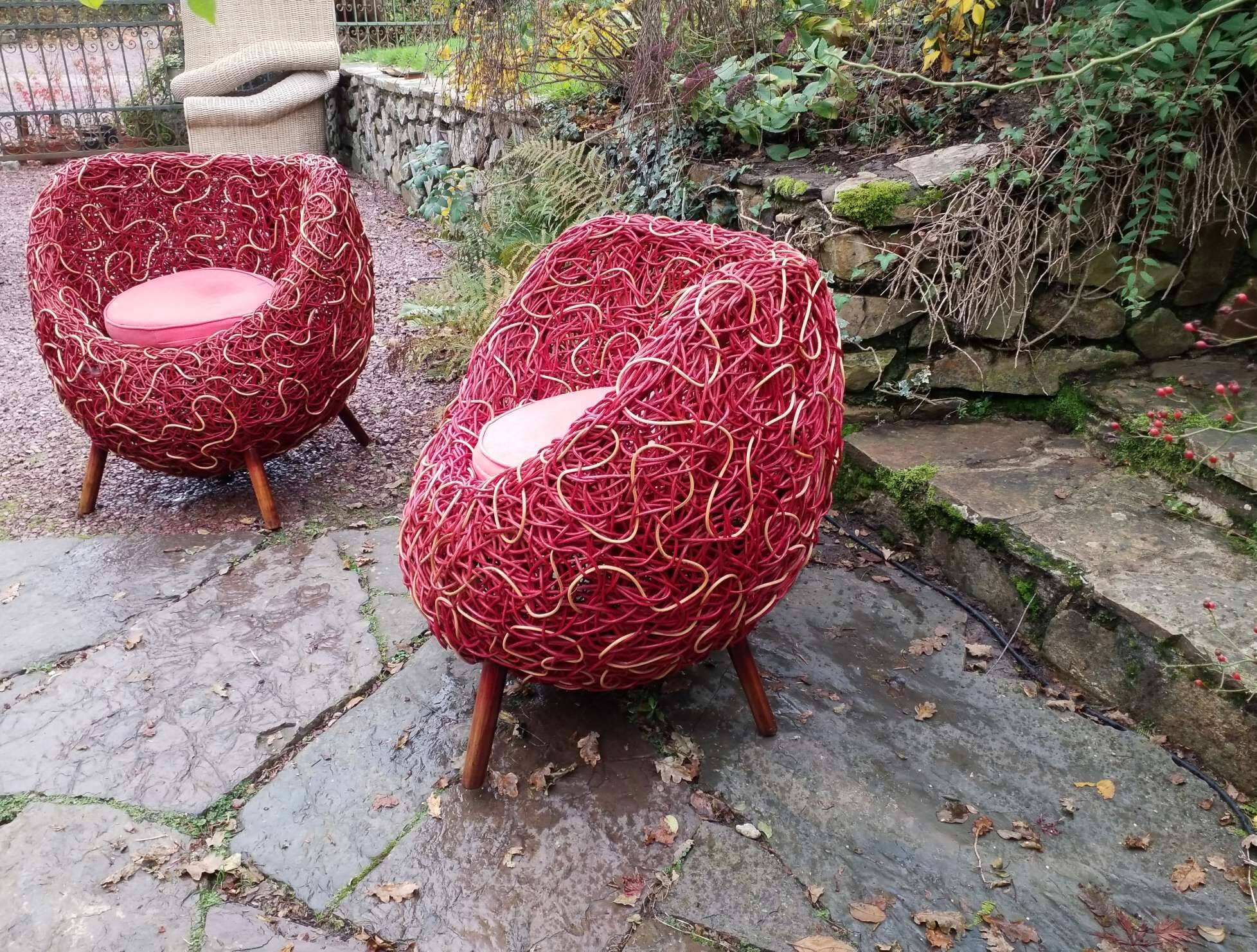 Pair of rattan armchairs