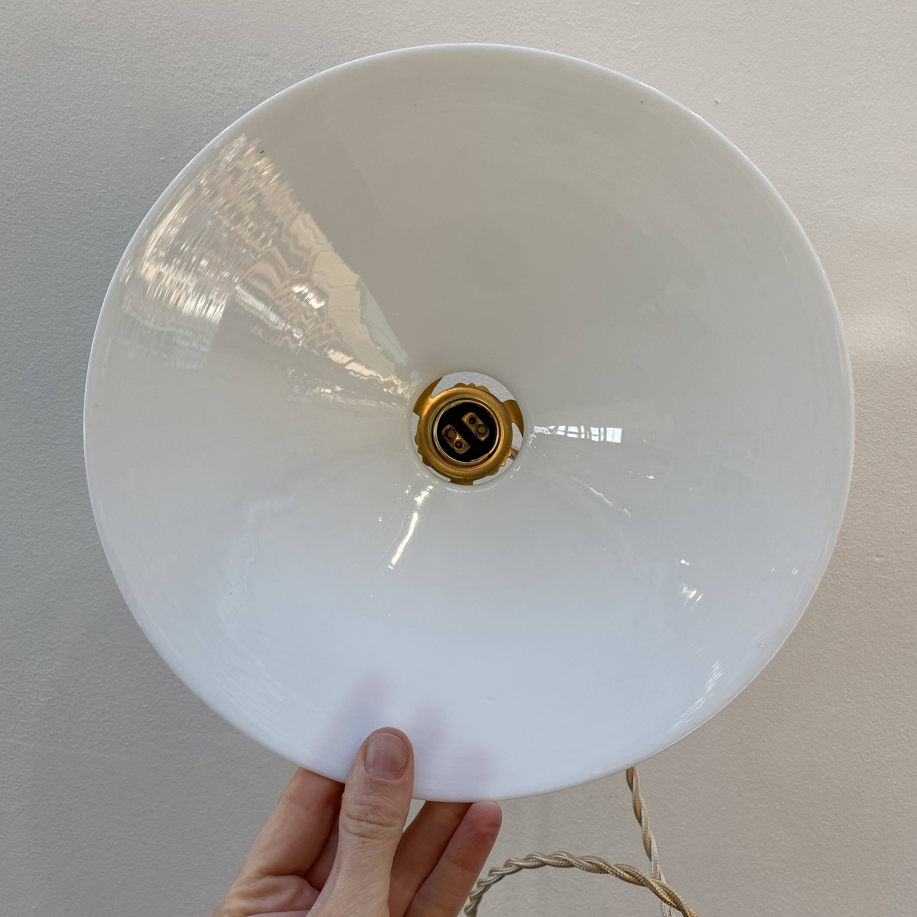 Pair of vintage white opaline pendant lights