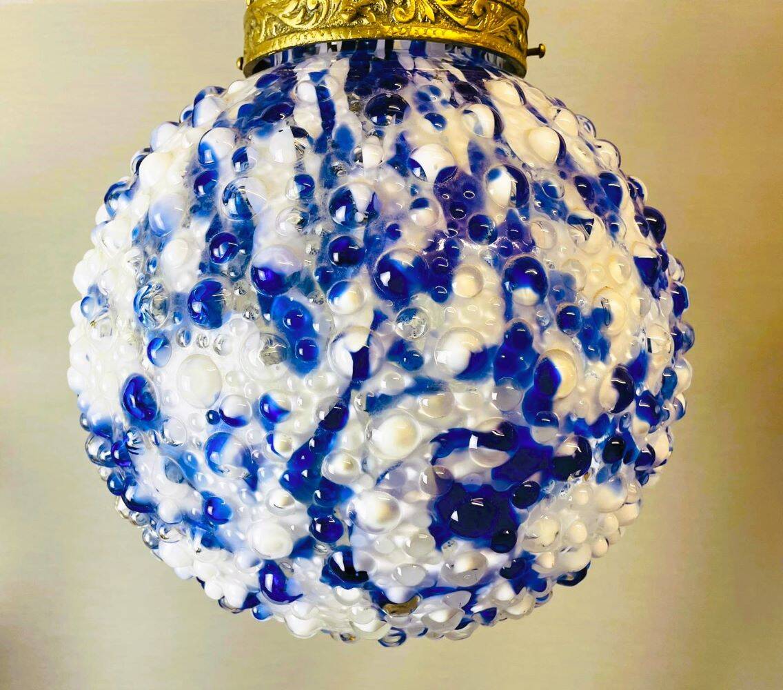 Giant blue  Art Glass chandelier with bronze crown